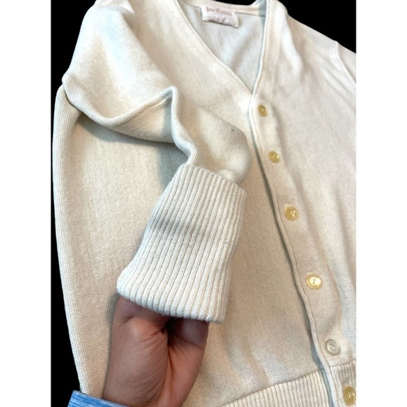 VTG Jantzen 60's Knit Wool Blend Cardigan Sweater USA Unisex Cream White M - Picture 7 of 11